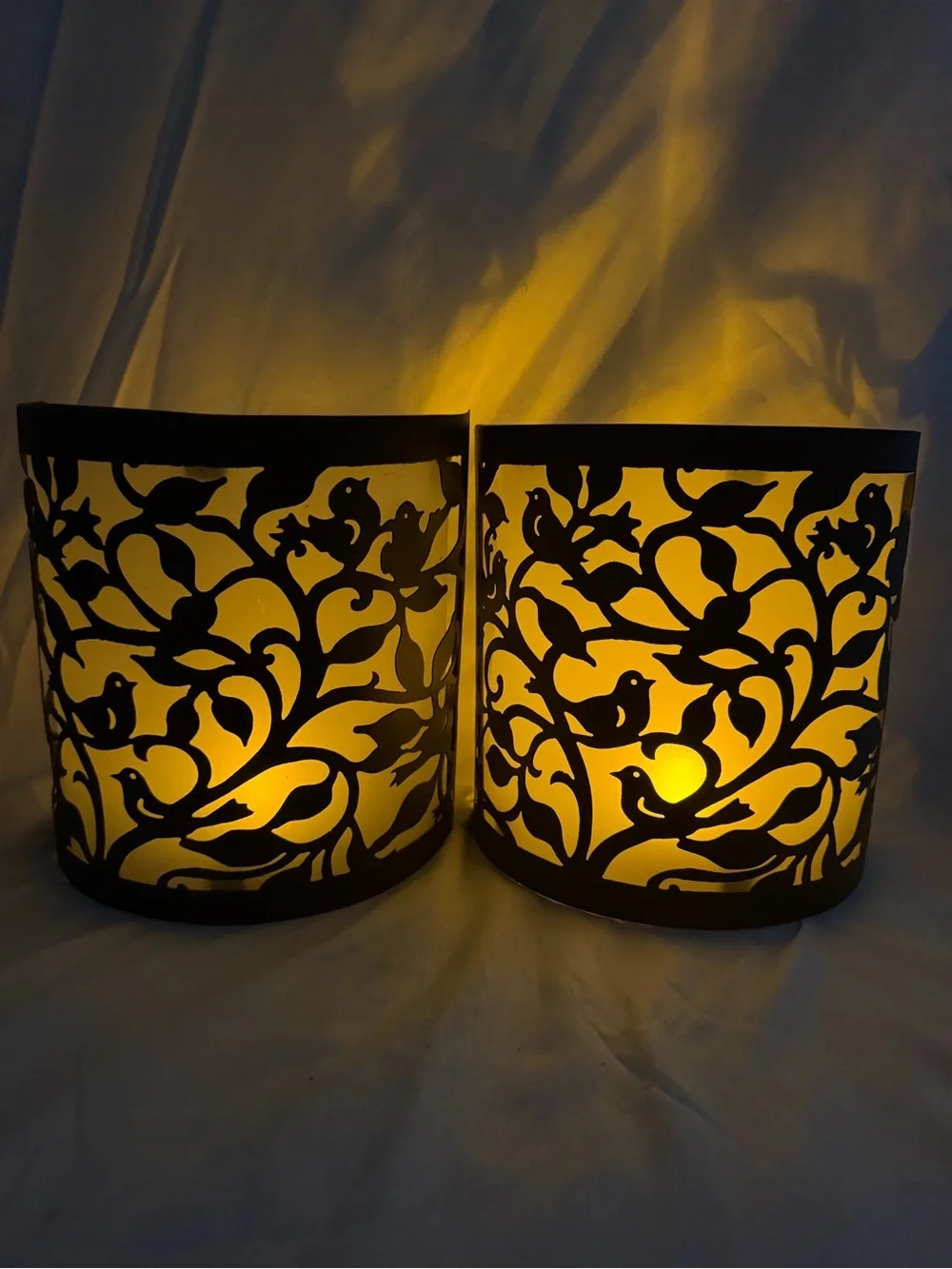 Set of 2 Bird & Branch Metal Wall Candle Sconces with Frosted Glass